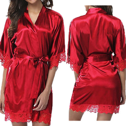 Plus Size Glossy Ice Silk Womens Pajamas Robe Nightgown - Trendy Homewear - ZOOMNSTORE