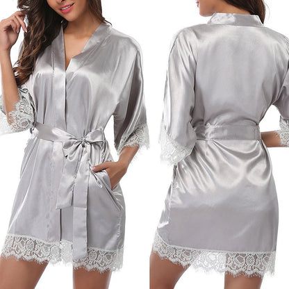 Plus Size Glossy Ice Silk Womens Pajamas Robe Nightgown - Trendy Homewear - ZOOMNSTORE