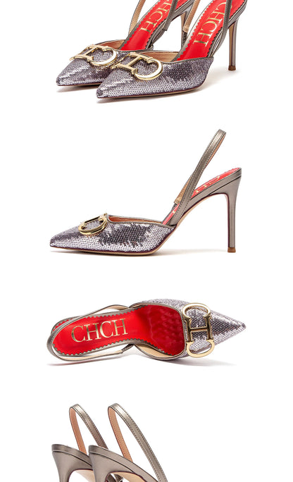 Women's High Heels - Strappy Pointed Toe Pumps With 9cm Thin Heel Platform - ZOOMNSTORE