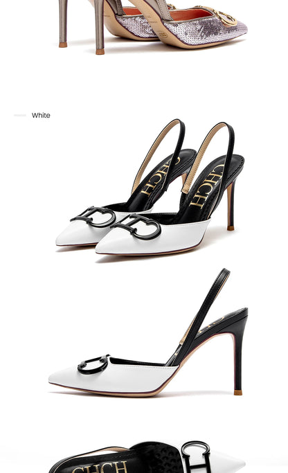 Women's High Heels - Strappy Pointed Toe Pumps With 9cm Thin Heel Platform - ZOOMNSTORE