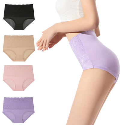 High Waist Womens Panties - 3pcs Lace Briefs Large Size Breathable Milk Silk Lingerie - ZOOMNSTORE