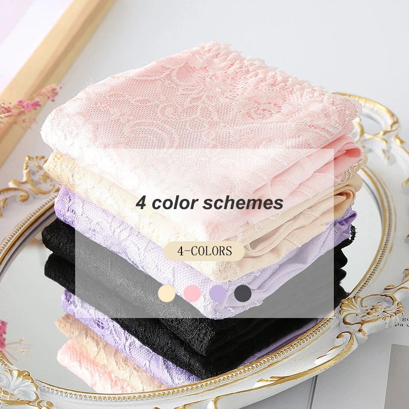High Waist Womens Panties - 3pcs Lace Briefs Large Size Breathable Milk Silk Lingerie - ZOOMNSTORE