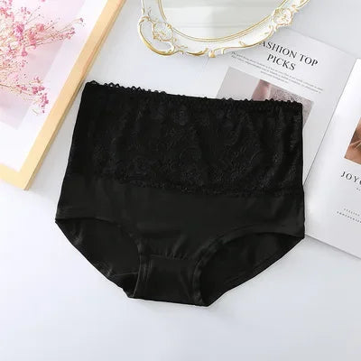 High Waist Womens Panties - 3pcs Lace Briefs Large Size Breathable Milk Silk Lingerie - ZOOMNSTORE