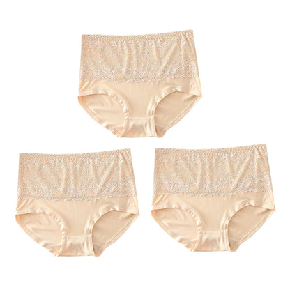High Waist Womens Panties - 3pcs Lace Briefs Large Size Breathable Milk Silk Lingerie - ZOOMNSTORE