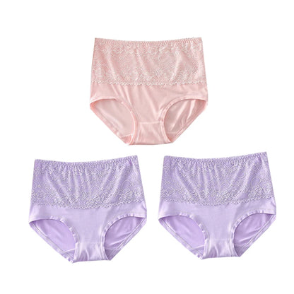 High Waist Womens Panties - 3pcs Lace Briefs Large Size Breathable Milk Silk Lingerie - ZOOMNSTORE
