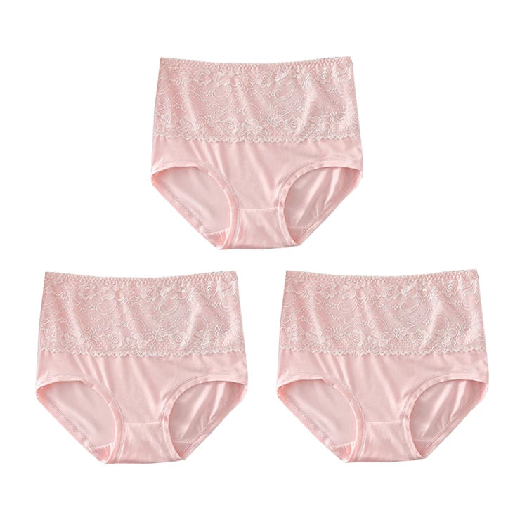 High Waist Womens Panties - 3pcs Lace Briefs Large Size Breathable Milk Silk Lingerie - ZOOMNSTORE