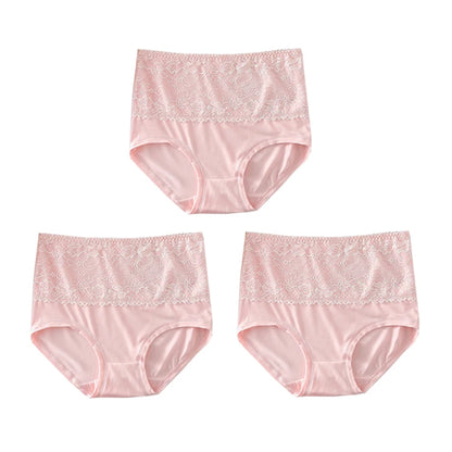 High Waist Womens Panties - 3pcs Lace Briefs Large Size Breathable Milk Silk Lingerie - ZOOMNSTORE
