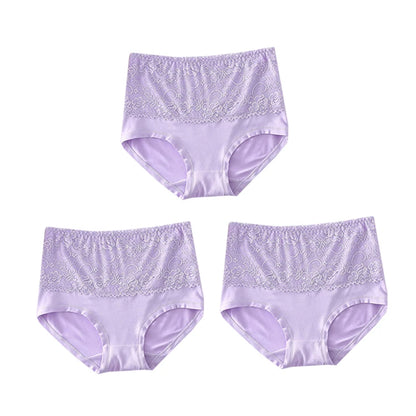 High Waist Womens Panties - 3pcs Lace Briefs Large Size Breathable Milk Silk Lingerie - ZOOMNSTORE