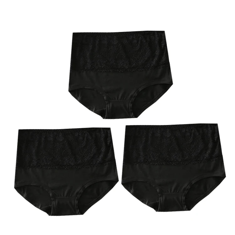 High Waist Womens Panties - 3pcs Lace Briefs Large Size Breathable Milk Silk Lingerie - ZOOMNSTORE