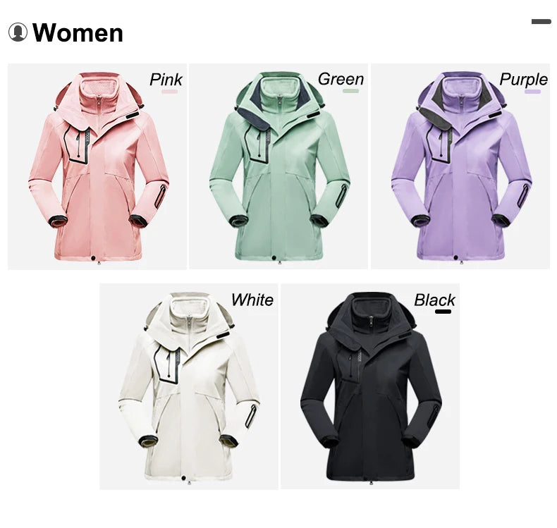 Women's Hiking Jacket - 3 In 1 Waterproof Windproof Fleece Outdoor Coat - ZOOMNSTORE