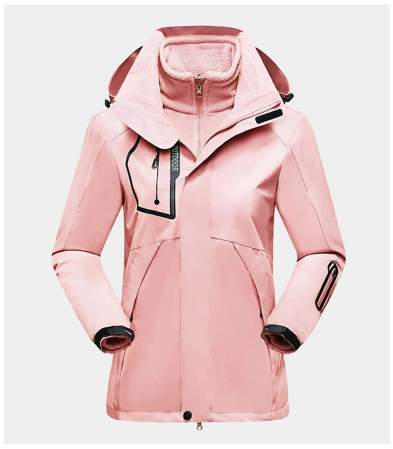 Women's Hiking Jacket - 3 In 1 Waterproof Windproof Fleece Outdoor Coat - ZOOMNSTORE