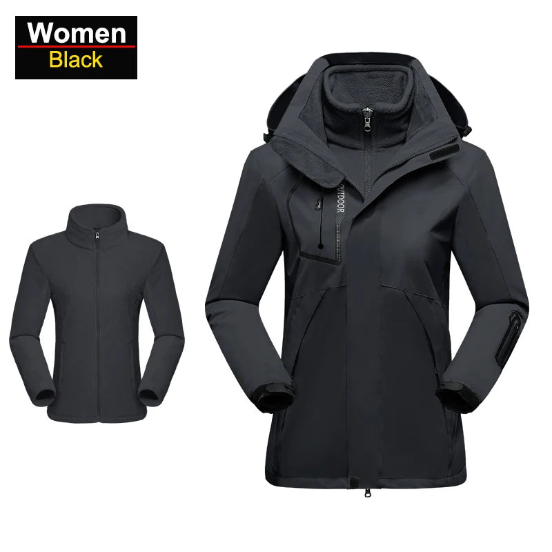 Women's Hiking Jacket - 3 In 1 Waterproof Windproof Fleece Outdoor Coat - ZOOMNSTORE