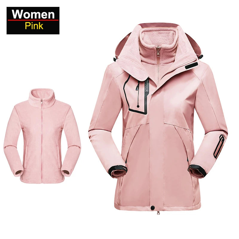 Women's Hiking Jacket - 3 In 1 Waterproof Windproof Fleece Outdoor Coat - ZOOMNSTORE
