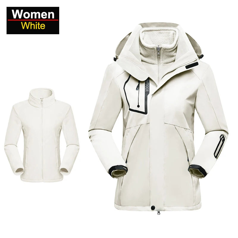 Women's Hiking Jacket - 3 In 1 Waterproof Windproof Fleece Outdoor Coat - ZOOMNSTORE
