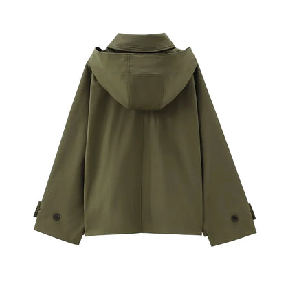 HXAO Green Warm Winter Hooded Jackets Women's 2024 Autumn Outdoor Oversized Bomber Jacket Coats Demi-Season Windbreak Outerwears - ZOOMNSTORE