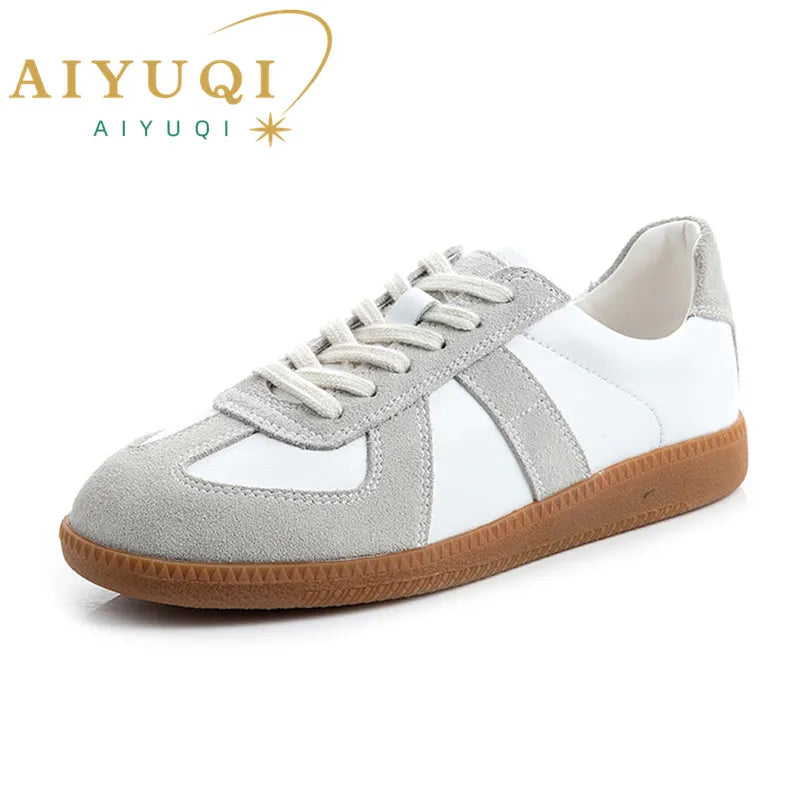 Genuine Leather Womens Sneakers - Casual Spring Flat Training Shoes - ZOOMNSTORE