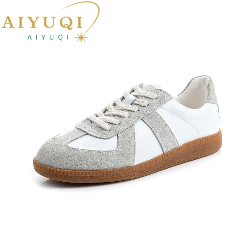 Genuine Leather Womens Sneakers - Casual Spring Flat Training Shoes - ZOOMNSTORE