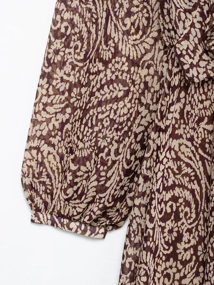 Women's Midi Dress - Printed V-Neck Knee-Length Casual Dress With Retro Pattern Skirt - ZOOMNSTORE