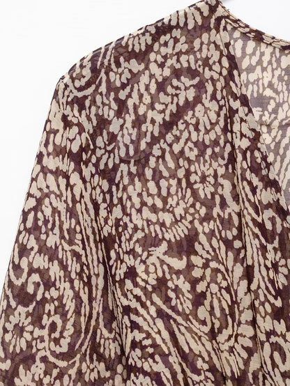 Women's Midi Dress - Printed V-Neck Knee-Length Casual Dress With Retro Pattern Skirt - ZOOMNSTORE