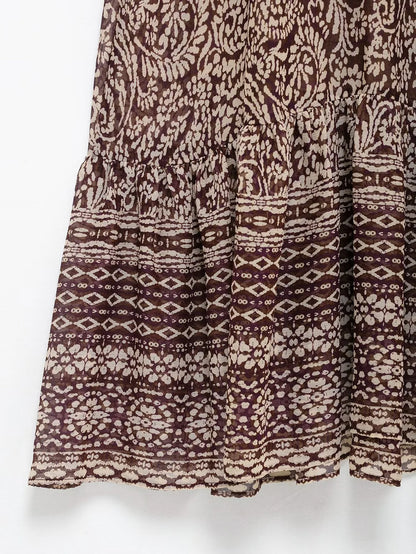 Women's Midi Dress - Printed V-Neck Knee-Length Casual Dress With Retro Pattern Skirt - ZOOMNSTORE