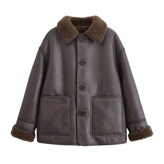 Women's Reversible Jacket - Casual Winter Jacket With Button Closure & Turn-Down Collar - ZOOMNSTORE