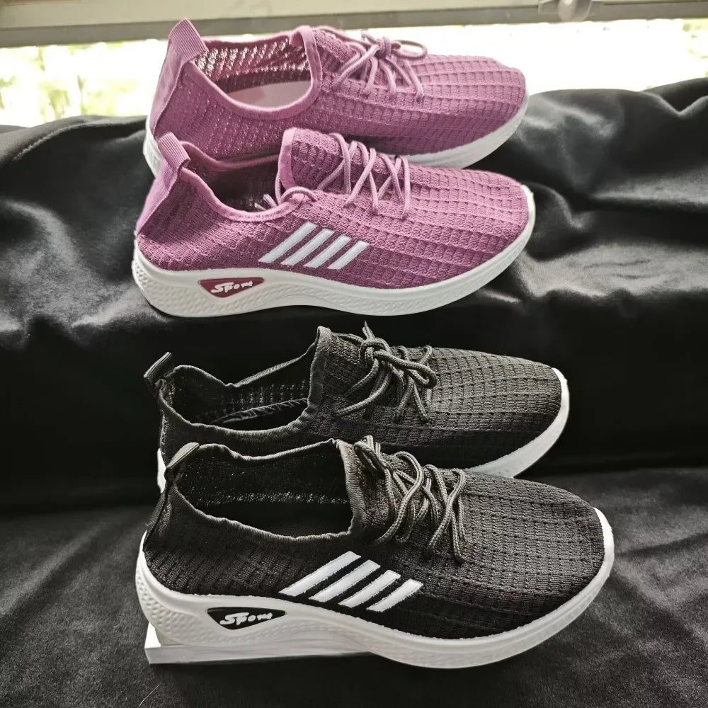 Women's Running Sneakers – Lightweight Mesh Low-Top Sneakers with Elastic Band Closure - ZOOMNSTORE