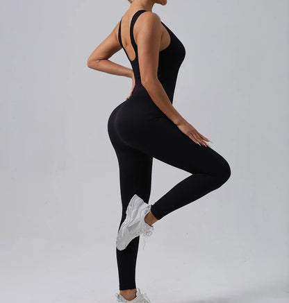 Women's Seamless Yoga Set | Ribbed One Piece Fitness Jumpsuit - High Waist Workout - ZOOMNSTORE