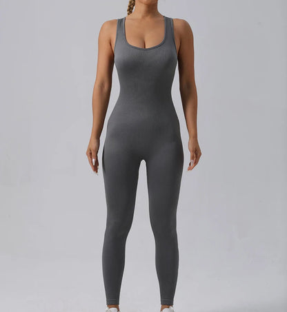Women's Seamless Yoga Set | Ribbed One Piece Fitness Jumpsuit - High Waist Workout - ZOOMNSTORE