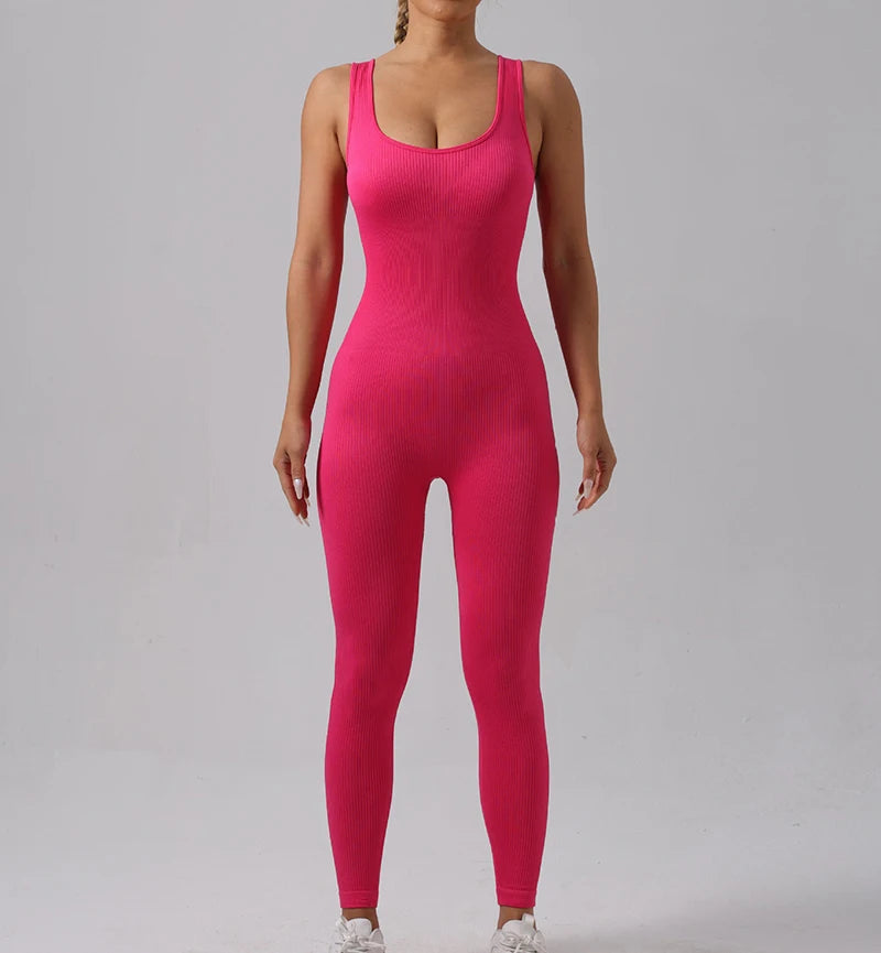 Women's Seamless Yoga Set | Ribbed One Piece Fitness Jumpsuit - High Waist Workout - ZOOMNSTORE