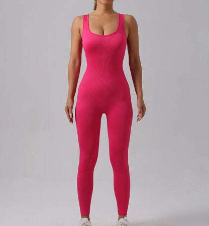 Women's Seamless Yoga Set | Ribbed One Piece Fitness Jumpsuit - High Waist Workout - ZOOMNSTORE