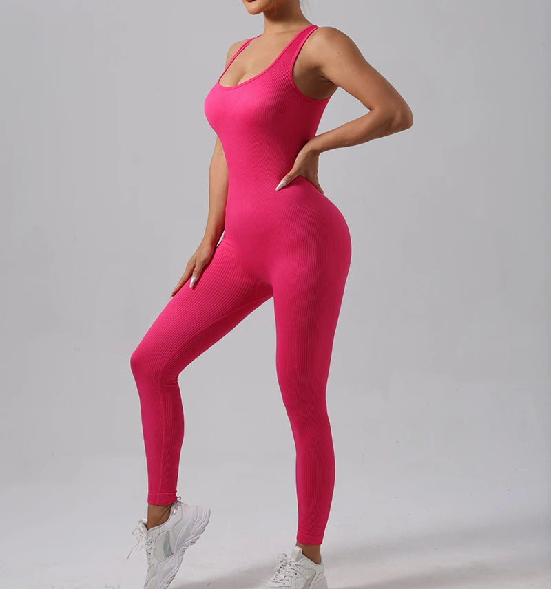 Women's Seamless Yoga Set | Ribbed One Piece Fitness Jumpsuit - High Waist Workout - ZOOMNSTORE