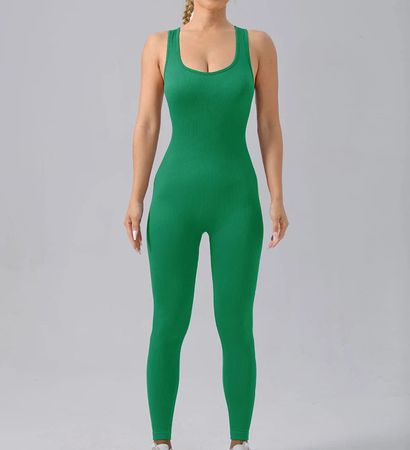 Women's Seamless Yoga Set | Ribbed One Piece Fitness Jumpsuit - High Waist Workout - ZOOMNSTORE
