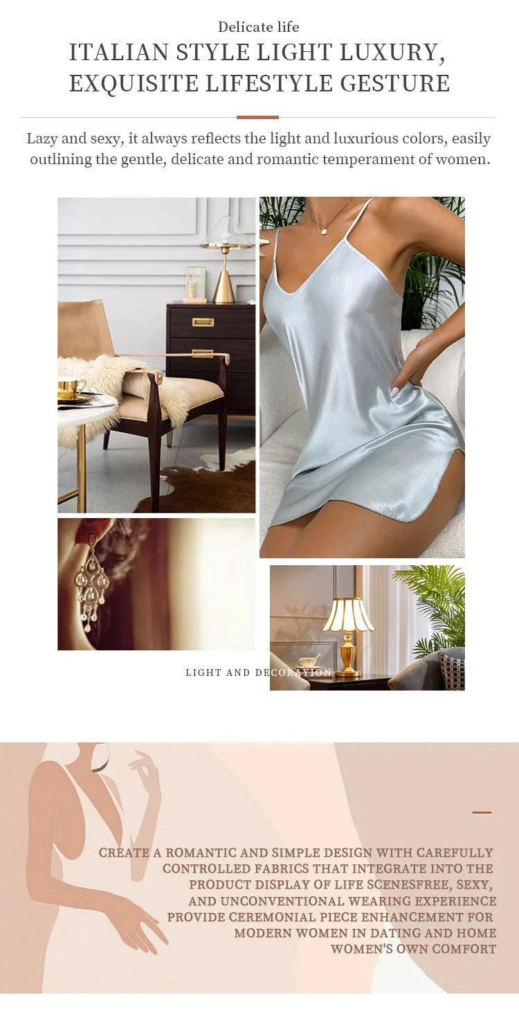 Imitation Silk Womens Casual Short Nightdress - Breathable Home Pajamas - ZOOMNSTORE