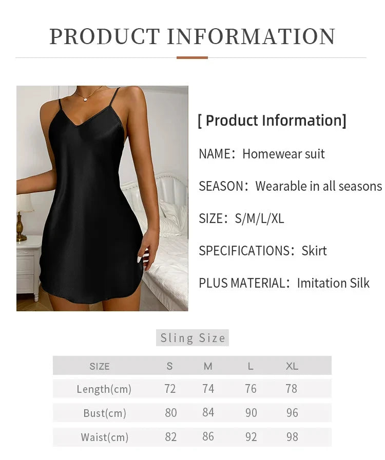 Imitation Silk Womens Casual Short Nightdress - Breathable Home Pajamas - ZOOMNSTORE