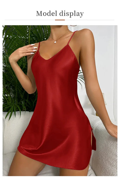 Imitation Silk Womens Casual Short Nightdress - Breathable Home Pajamas - ZOOMNSTORE