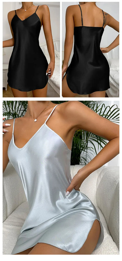 Imitation Silk Womens Casual Short Nightdress - Breathable Home Pajamas - ZOOMNSTORE