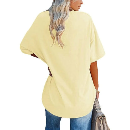 Women's Short Sleeve T Shirt - Cotton Broadcloth Polyester Fabric Top, Loose Fit Tee - ZOOMNSTORE