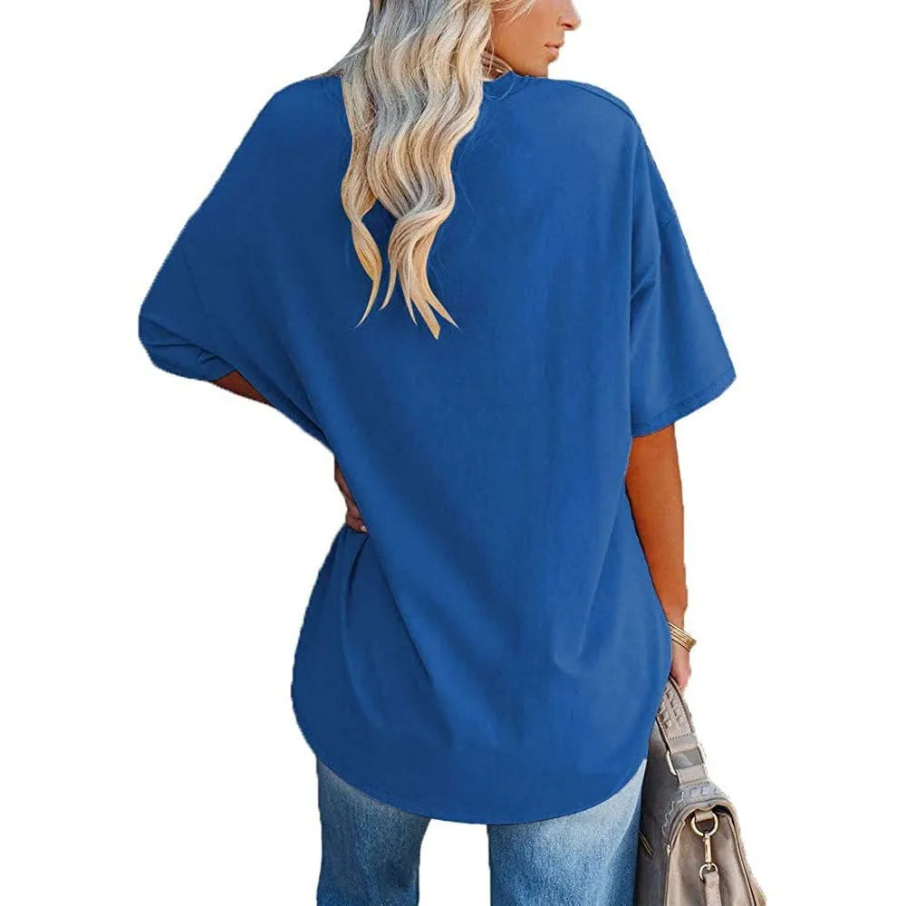 Women's Short Sleeve T Shirt - Cotton Broadcloth Polyester Fabric Top, Loose Fit Tee - ZOOMNSTORE