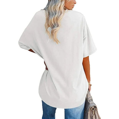 Women's Short Sleeve T Shirt - Cotton Broadcloth Polyester Fabric Top, Loose Fit Tee - ZOOMNSTORE