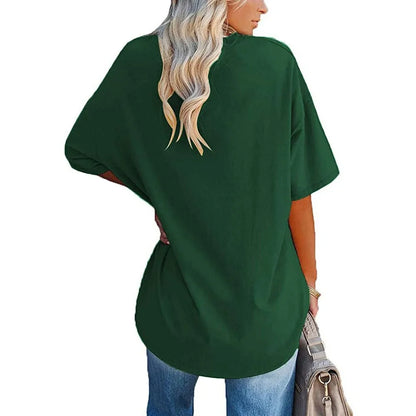 Women's Short Sleeve T Shirt - Cotton Broadcloth Polyester Fabric Top, Loose Fit Tee - ZOOMNSTORE