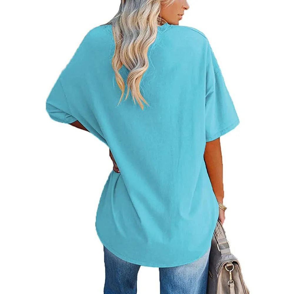 Women's Short Sleeve T Shirt - Cotton Broadcloth Polyester Fabric Top, Loose Fit Tee - ZOOMNSTORE