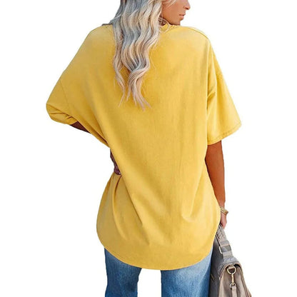 Women's Short Sleeve T Shirt - Cotton Broadcloth Polyester Fabric Top, Loose Fit Tee - ZOOMNSTORE