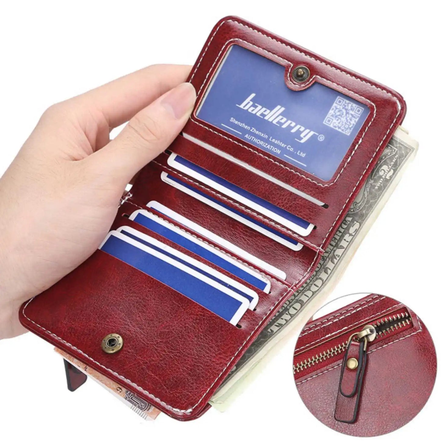 Womens Oil Wax Skin Short Wallet - Multi-Card Zipper Coin Purse - ZOOMNSTORE