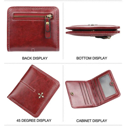Womens Oil Wax Skin Short Wallet - Multi-Card Zipper Coin Purse - ZOOMNSTORE
