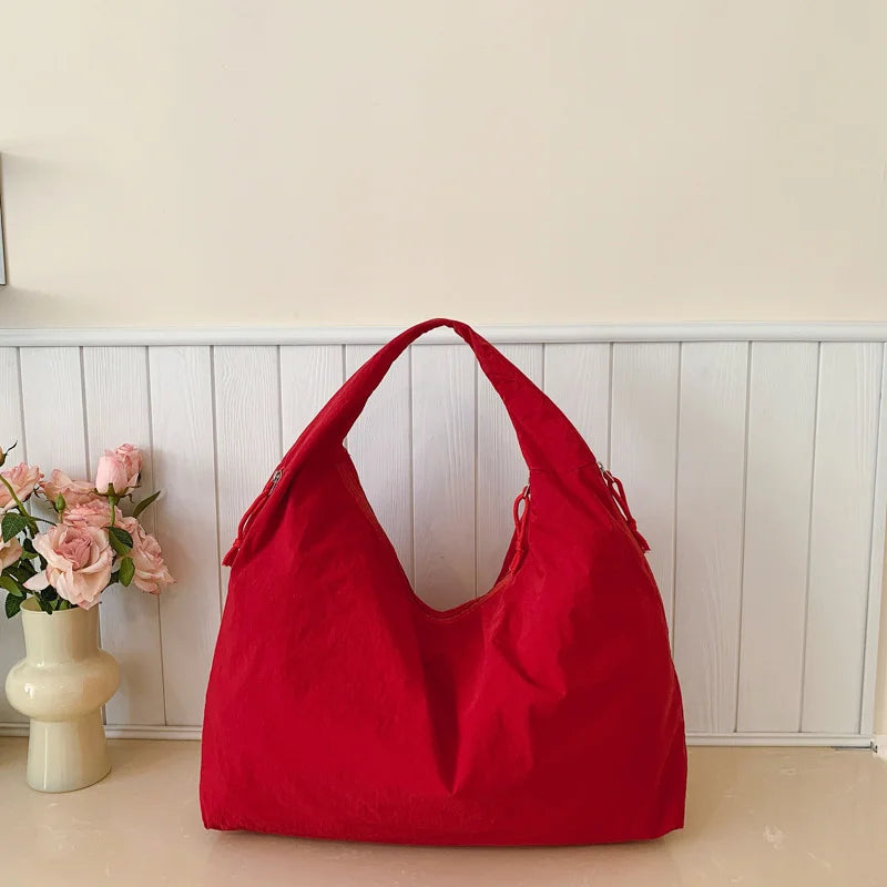 Women's Shoulder Bag - Soft Cloth Casual Tote With Zipper Closure, Large Capacity - ZOOMNSTORE