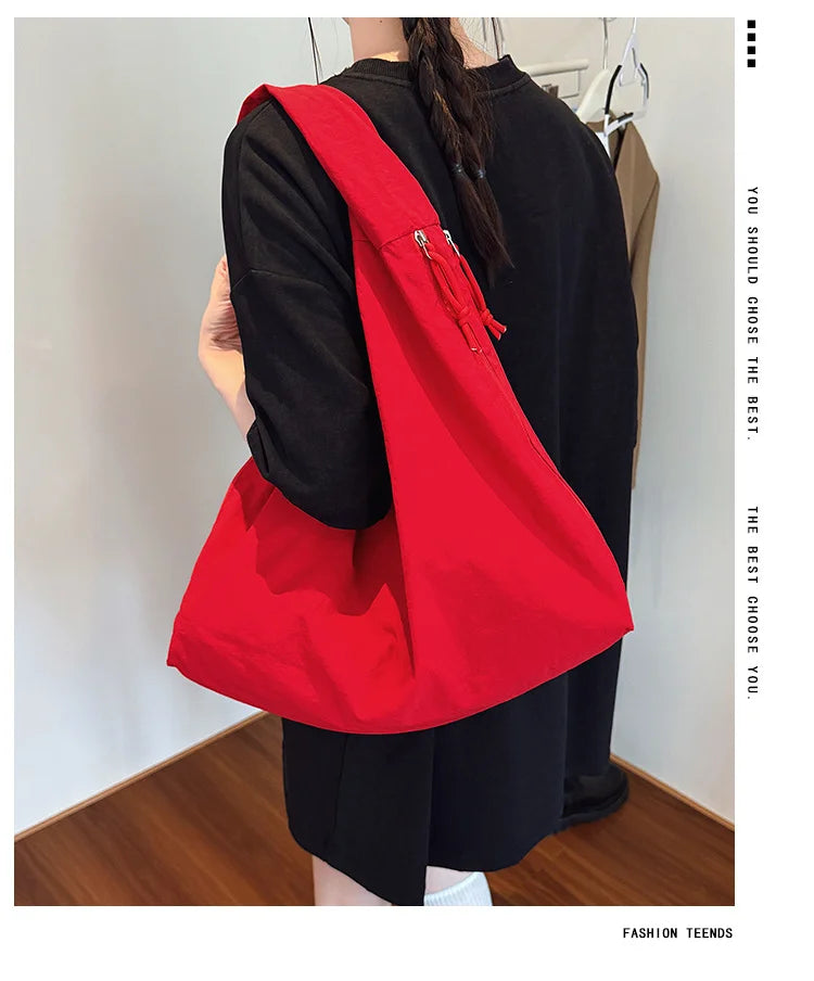 Women's Shoulder Bag - Soft Cloth Casual Tote With Zipper Closure, Large Capacity - ZOOMNSTORE