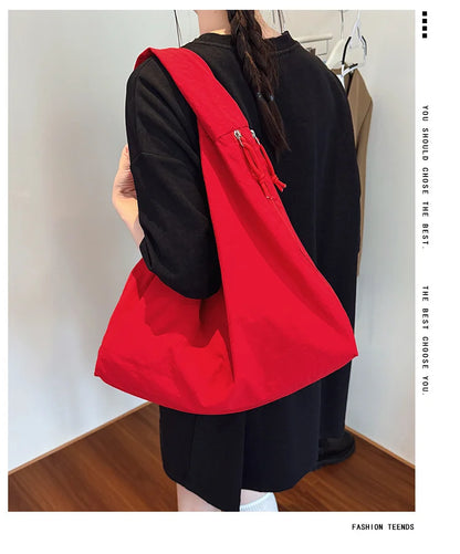 Women's Shoulder Bag - Soft Cloth Casual Tote With Zipper Closure, Large Capacity - ZOOMNSTORE