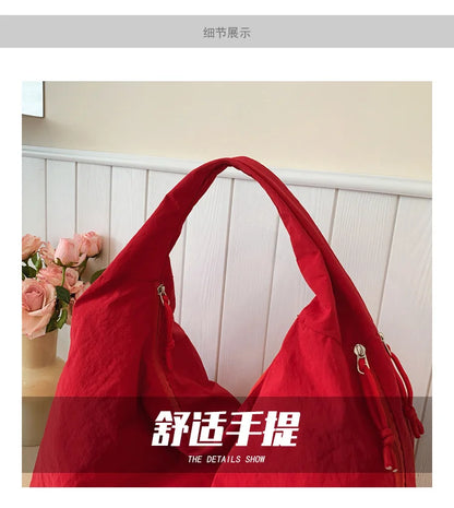 Women's Shoulder Bag - Soft Cloth Casual Tote With Zipper Closure, Large Capacity - ZOOMNSTORE