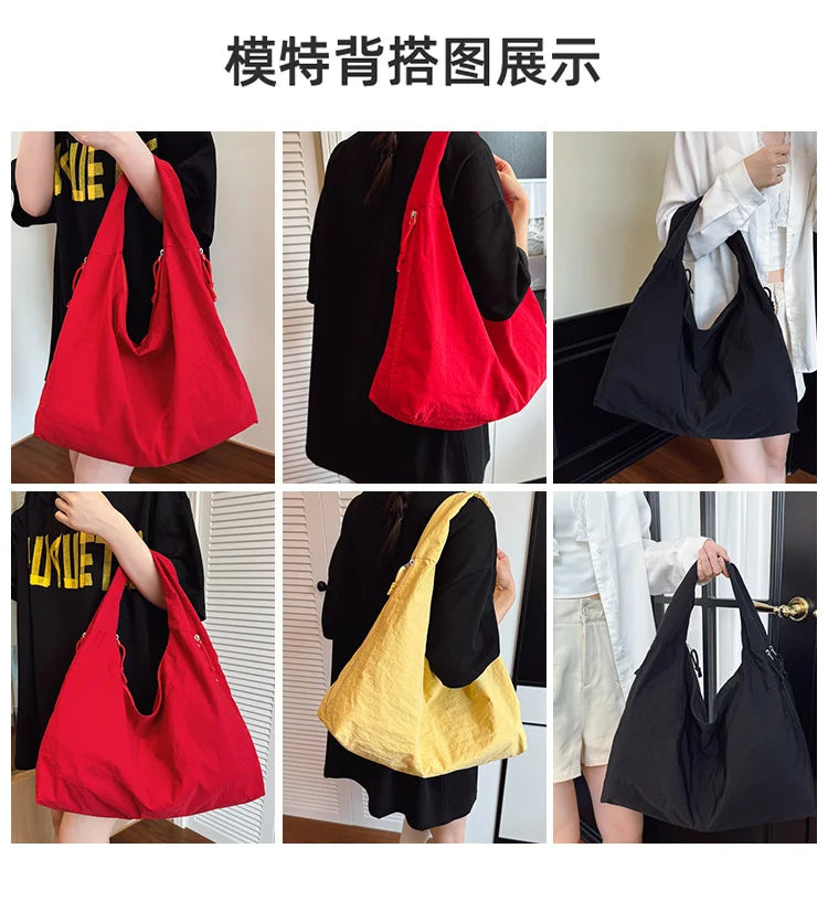 Women's Shoulder Bag - Soft Cloth Casual Tote With Zipper Closure, Large Capacity - ZOOMNSTORE