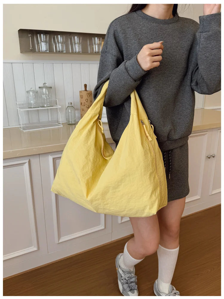 Women's Shoulder Bag - Soft Cloth Casual Tote With Zipper Closure, Large Capacity - ZOOMNSTORE